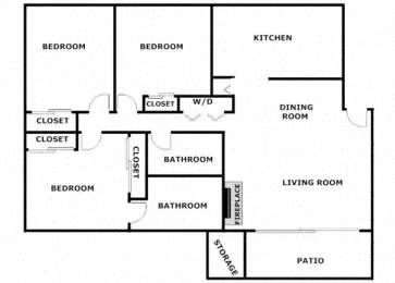 Ellyson Apartment Homes 3 bedroom 2 bath floor plan - Tacoma, WA