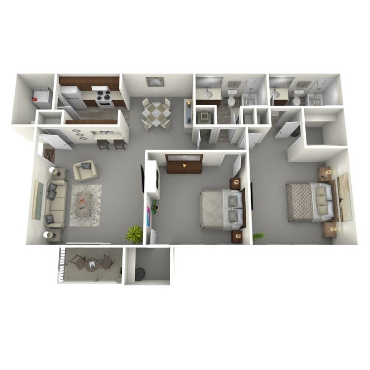 The Local Apartments Winchester 2 bedroom 2 bath floor plan - Memphis, TN
