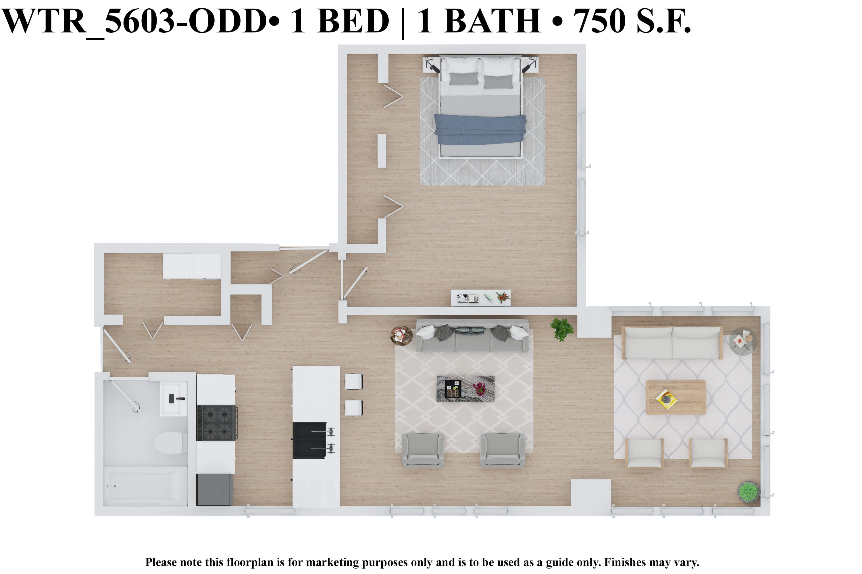 CWE Apartments one-bedroom floor plan image wtr 5603 odd 3a - St. Louis, MO
