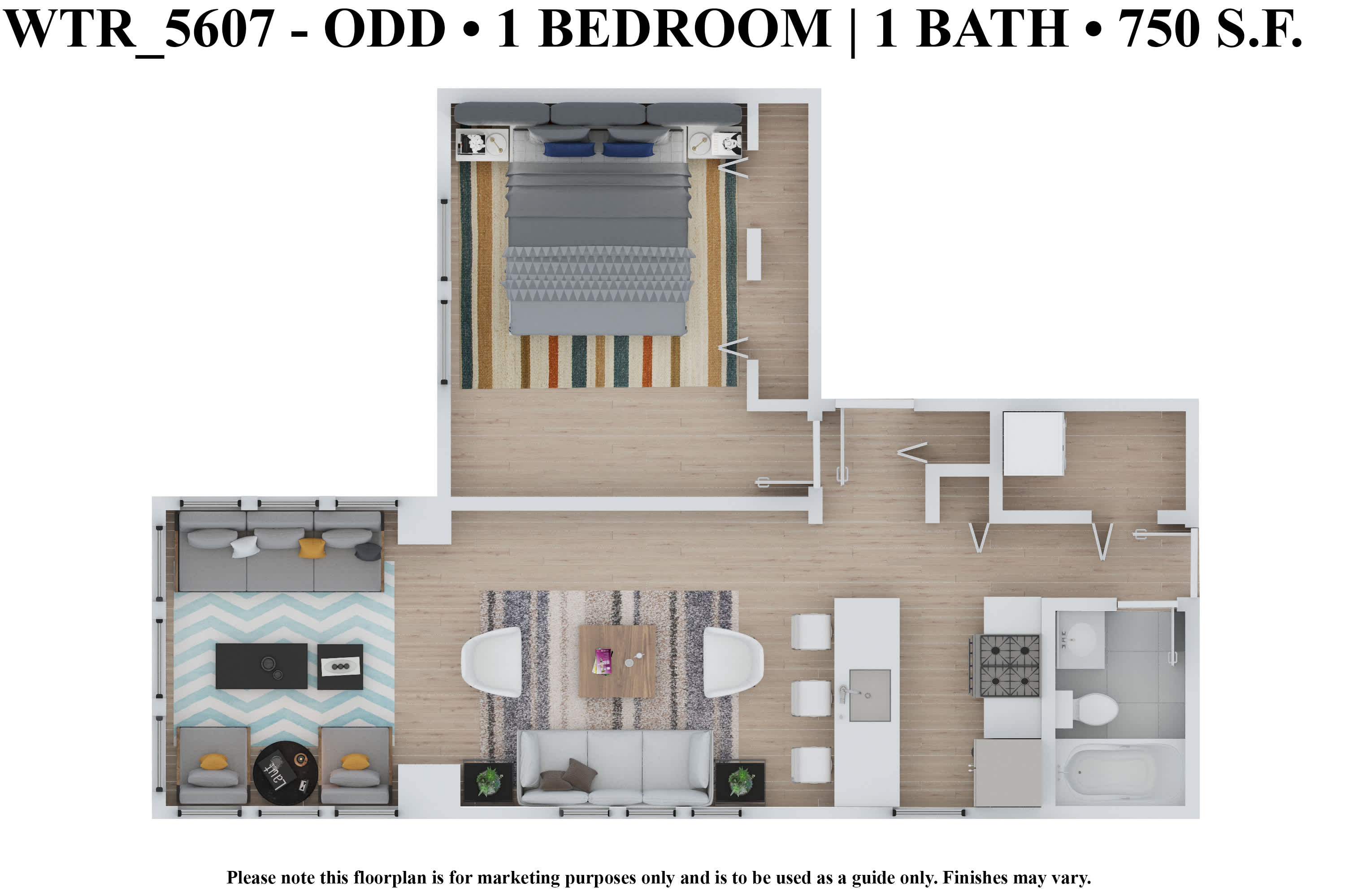 CWE Apartments one-bedroom floor plan image wtr 5607 odd 3a - St. Louis, MO