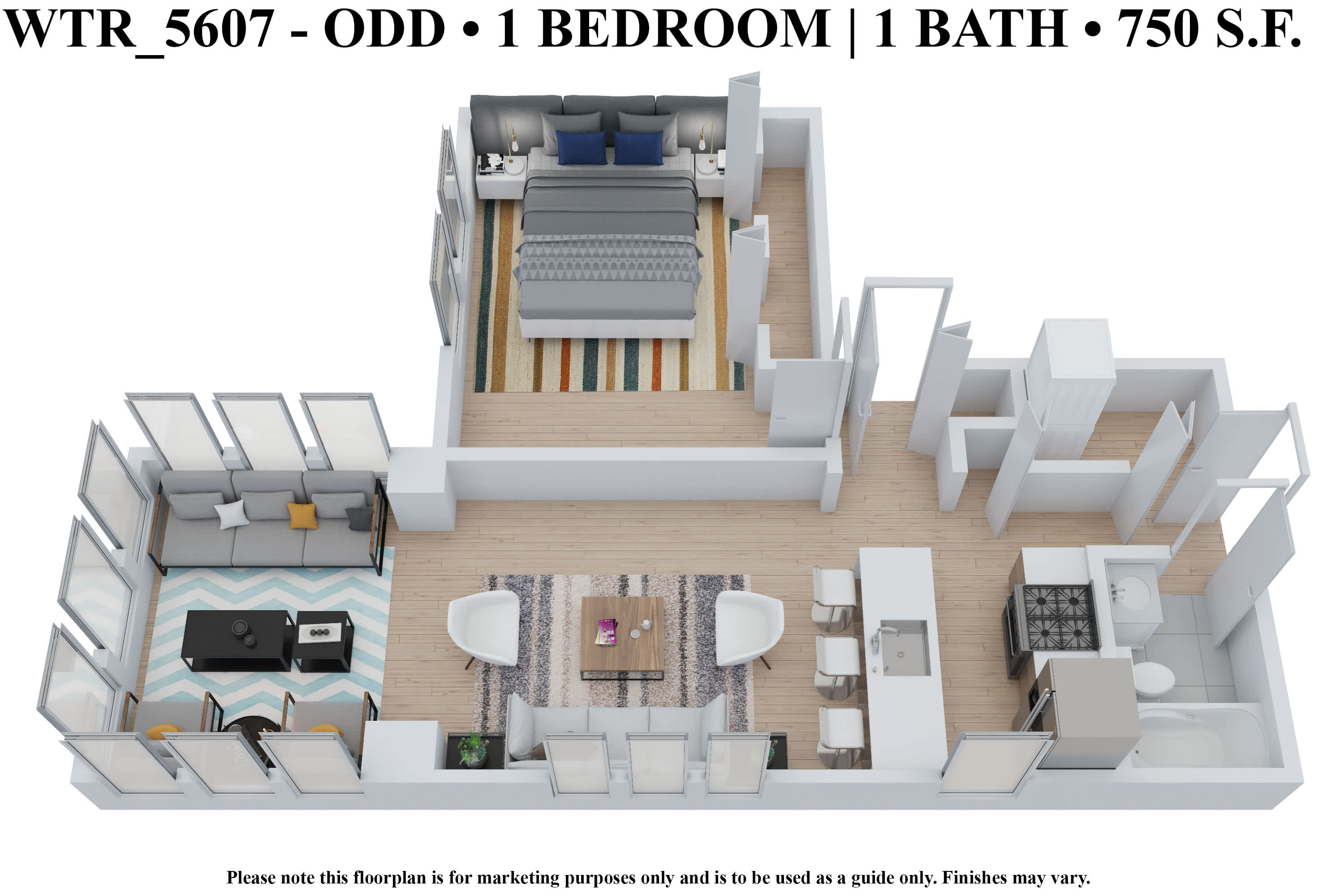 CWE Apartments one-bedroom floor plan image wtr 5607 odd 3b - St. Louis, MO