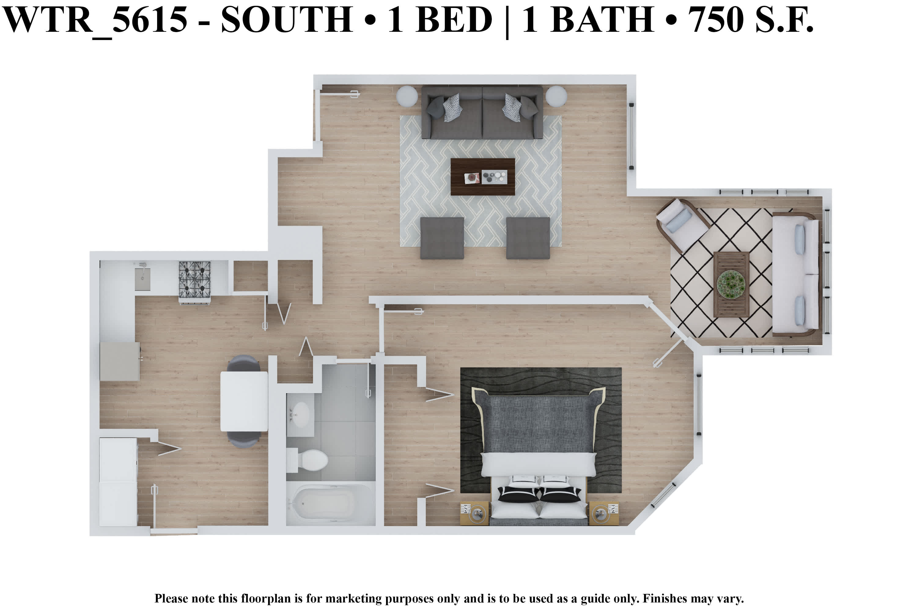 CWE Apartments one-bedroom floor plan image wtr 5615 south 3a - St. Louis, MO