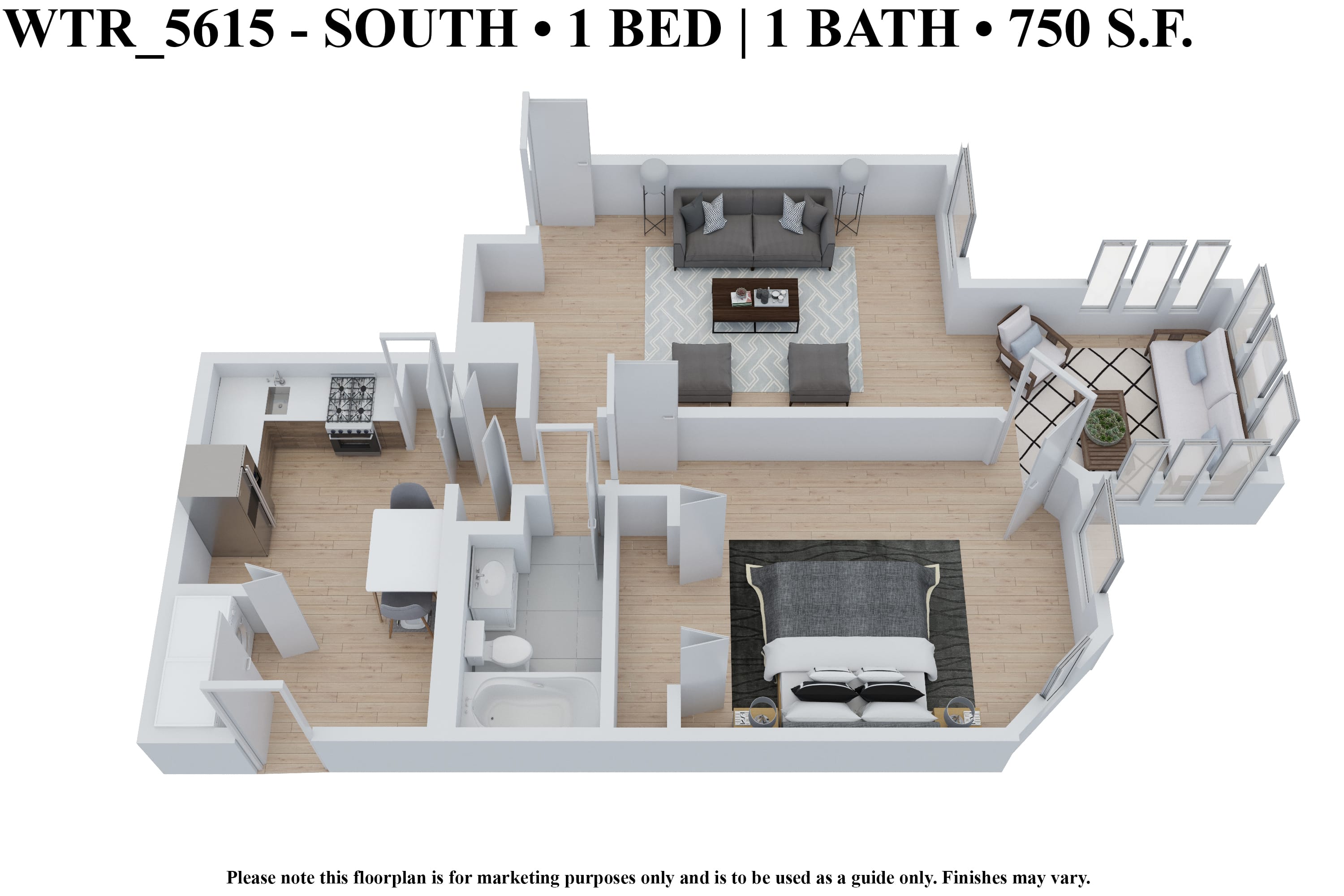 CWE Apartments one-bedroom floor plan image wtr 5615 south 3b - St. Louis, MO