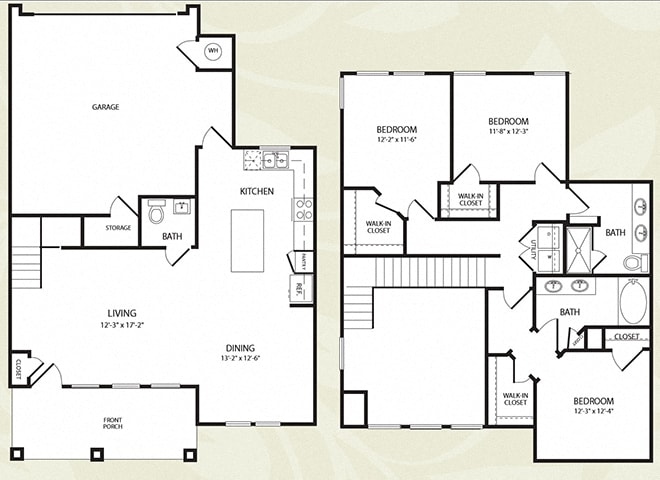 Centro Apartments_Aurora CO_Floor Plan_Three Bedroom Two ad a Half Bathroom_The Black Canyon Centro Apartments_Aurora CO_Floor Plan_Three Bedroom Two ad a Half Bathroom_The Black Canyon