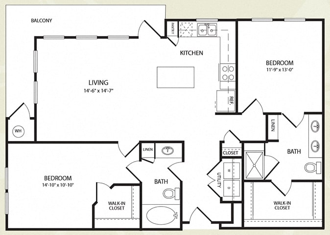Centro Apartments_Aurora CO_Floor Plan_Two Bedroom Two Bathroom_The Beulah Red Centro Apartments_Aurora CO_Floor Plan_Two Bedroom Two Bathroom_The Beulah Red
