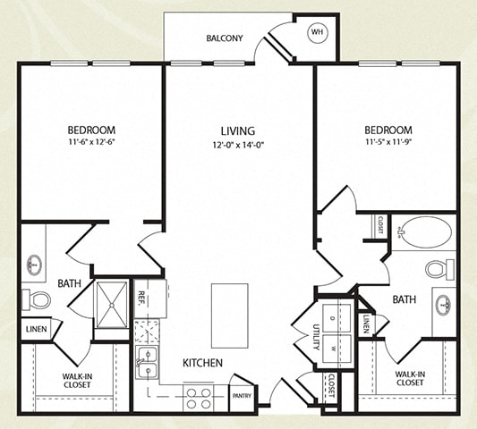 Centro Apartments_Aurora CO_Floor Plan_Two Bedroom Two Bathroom_The Maroons Centro Apartments_Aurora CO_Floor Plan_Two Bedroom Two Bathroom_The Maroons