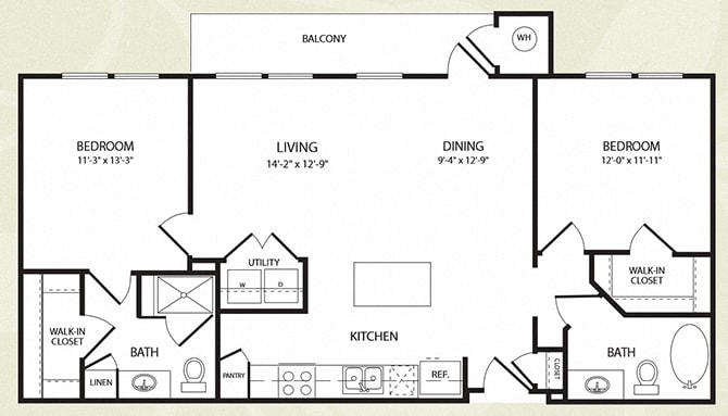 Centro Apartments_Aurora CO_Floor Plan_Two Bedroom Two Bathroom_The Pikes Peak Centro Apartments_Aurora CO_Floor Plan_Two Bedroom Two Bathroom_The Pikes Peak