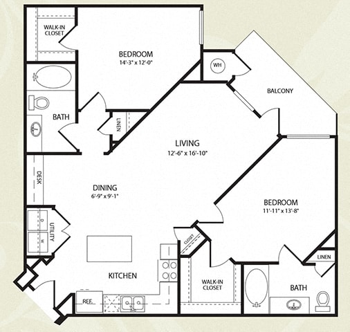 Centro Apartments_Aurora CO_Floor Plan_Two Bedroom Two Bathroom_The Redrocks Centro Apartments_Aurora CO_Floor Plan_Two Bedroom Two Bathroom_The Redrocks