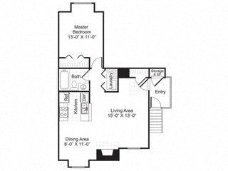 Central on the Green A1 one-bedroom floor plan - Raleigh, NC