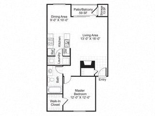 Central on the Green A2 one-bedroom floor plan - Raleigh, NC