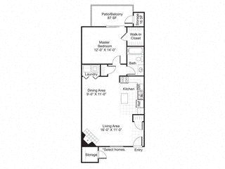 Central on the Green A3 one-bedroom floor plan - Raleigh, NC