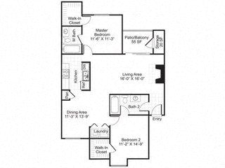 Central on the Green B4 two-bedroom floor plan - Raleigh, NC
