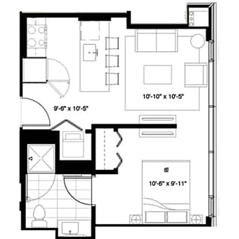 Metro 1 Bedroom 1 Bathroom Two Dimensional Floor Plan Image