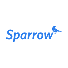 a blue sparrow logo on a white background