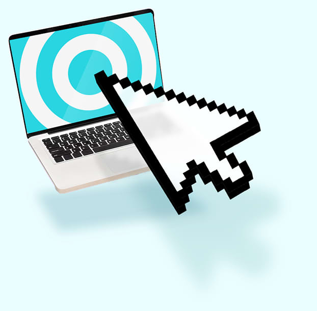 pixelated mouse arrow pointing at target on a laptop screen
