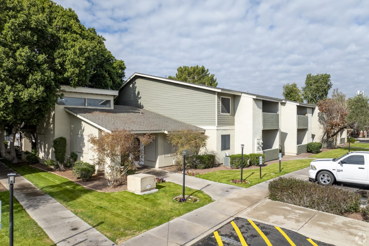 Leasing office and apartment buildings at Sagewood Apartments