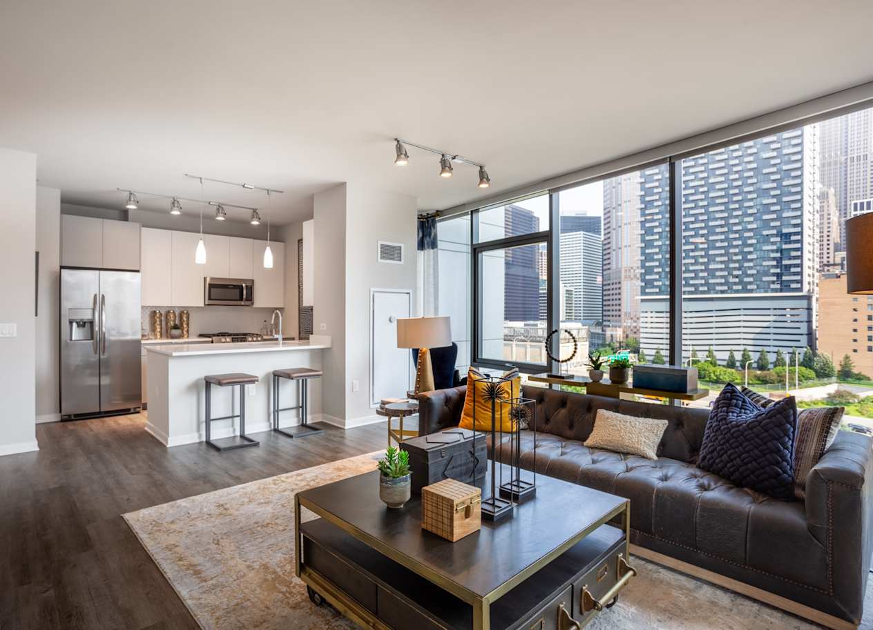 Open Concept Living Room at The Grand Central Apartments in Chicago, IL 60607