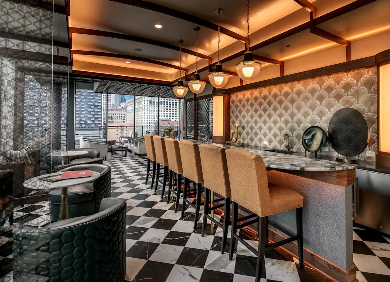 bar and chairs at The Grand Central, Chicago, IL