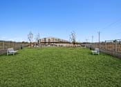 Thumbnail 39 of 39 - a yard with benches and a large building in the background at LynnCora, Grand Prairie, TX, 75052