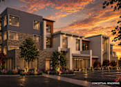 Thumbnail 13 of 14 - A modern residential building complex with multiple units and landscaping.