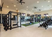 Thumbnail 10 of 18 - A well-equipped gym with a variety of machines and weightlifting equipment.