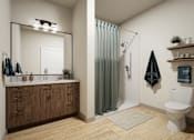 Thumbnail 2 of 10 - a bathroom with a toilet sink and shower in a 555 waverly unit