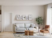 Thumbnail 4 of 10 - a rendering of a living room and kitchen in a 555 waverly unit