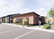 Thumbnail 4 of 5 - a rendering of a building with a street in front of it