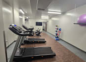 Thumbnail 24 of 27 - A gym with treadmills and exercise balls.