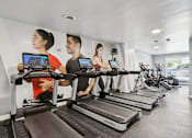 Thumbnail 24 of 33 - Three people are working out on treadmills in a gym.