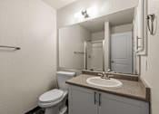 Thumbnail 33 of 33 - Bathroom with vanity and shower combination at Hubbard's Crossing Apartments, Washington
