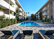 Thumbnail 11 of 24 - Poolside Relaxing Area at The Chadwick, Los Angeles, CA