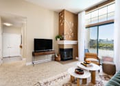 Thumbnail 21 of 24 - a living room with a fireplace and a television