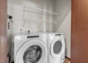 Thumbnail 38 of 50 - Two front loading washing machines in a small laundry room.