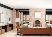 Thumbnail 5 of 26 - A living room with a fireplace and a large couch.