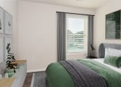 Thumbnail 12 of 60 - a bedroom with a large bed and a window with blinds