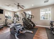 Thumbnail 8 of 34 - the gym has plenty of exercise equipment and a ceiling fan