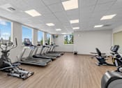 Thumbnail 41 of 50 - A gym with treadmills and exercise bikes.