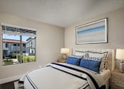 Thumbnail 9 of 22 - A bedroom with a large bed and a painting on the wall.