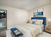 Thumbnail 5 of 22 - A bedroom with a bed, nightstand, and window.
