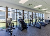 Thumbnail 3 of 26 - A gym with treadmills, elliptical machines, and other exercise equipment.