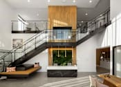 Thumbnail 15 of 45 - Staircase in the middle of living room at Alta Davis, Durham