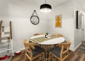 Thumbnail 12 of 27 - a dining room with a table and chairs