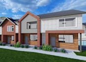 Thumbnail 1 of 12 - A modern house with a grey roof and brown sidings.