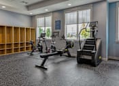 Thumbnail 7 of 79 - A gym with a variety of equipment including treadmills, weights, and a stair climber.