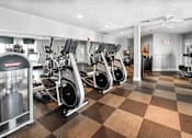 Thumbnail 19 of 22 - A gym with a variety of exercise equipment including treadmills, stationary bikes, and elliptical machines.