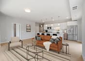 Thumbnail 15 of 61 - A modern living room with a brown sofa and a coffee table.