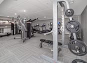 Thumbnail 16 of 30 - A well-equipped gym with various fitness machines and weights.