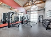 Thumbnail 15 of 26 - the gym with weights and cardio equipment at the belmont shores apartments