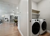 Thumbnail 31 of 42 - A laundry room with a washer and dryer.